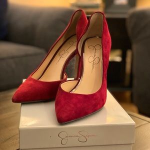Brand new Jessica Simpson red velvet heels